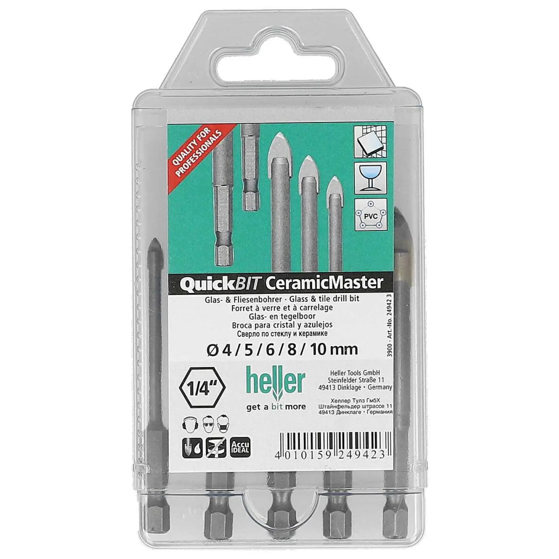 HELLER Glasbohrer und Fliesenbohrer Ceramic Master QuickBit Satz 5-tlg.