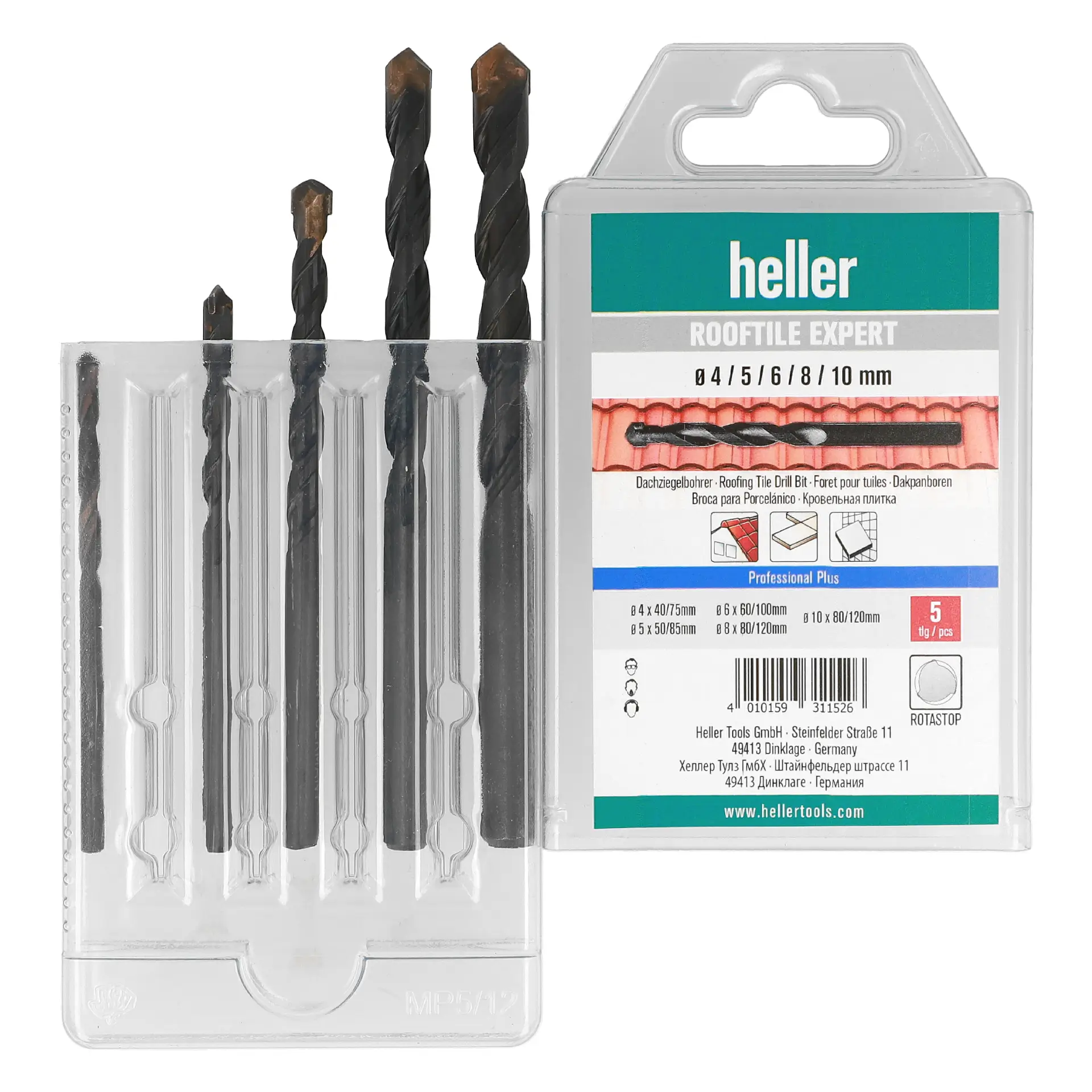 HELLER Dachziegelbohrer Rooftile Expert Rotastop Set 5-tlg.