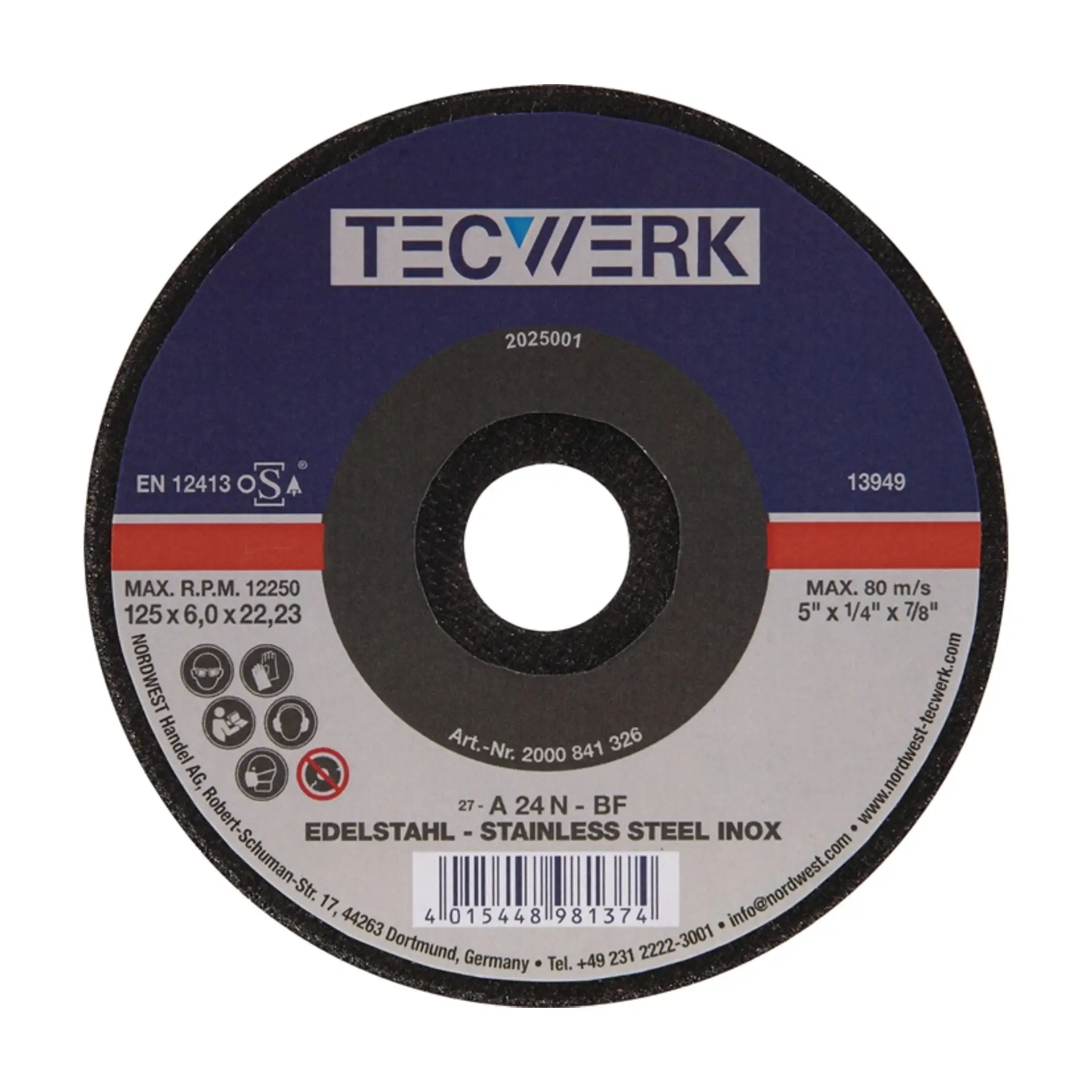 TECWERK Schruppscheibe INOX gekröpft Bohrung 22,23 mm