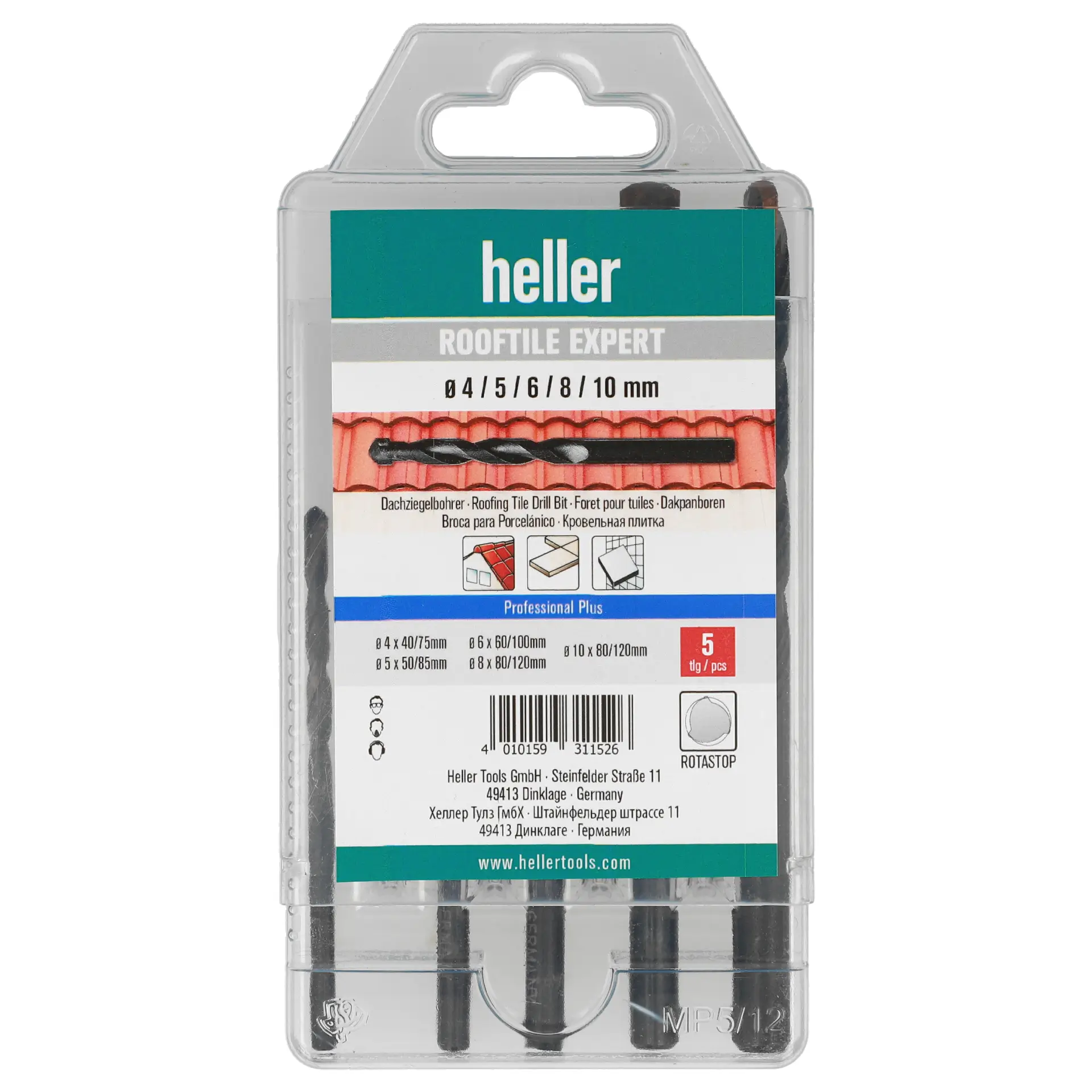 HELLER Dachziegelbohrer Rooftile Expert Rotastop Set 5-tlg.