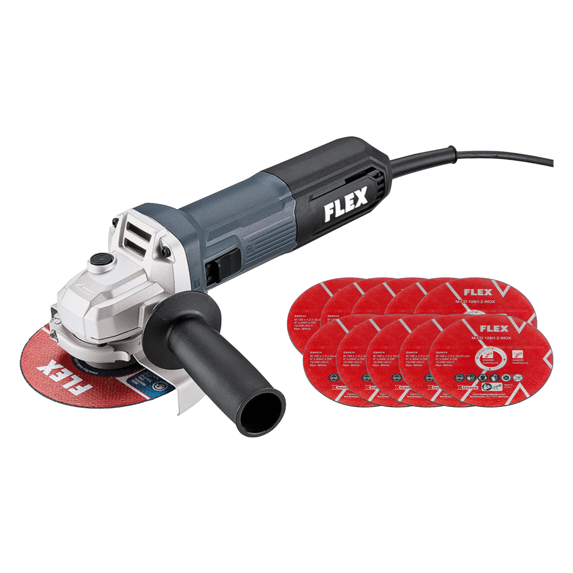 FLEX Edition-Winkelschleifer L 11 125 + 10 Scheiben für Stahl