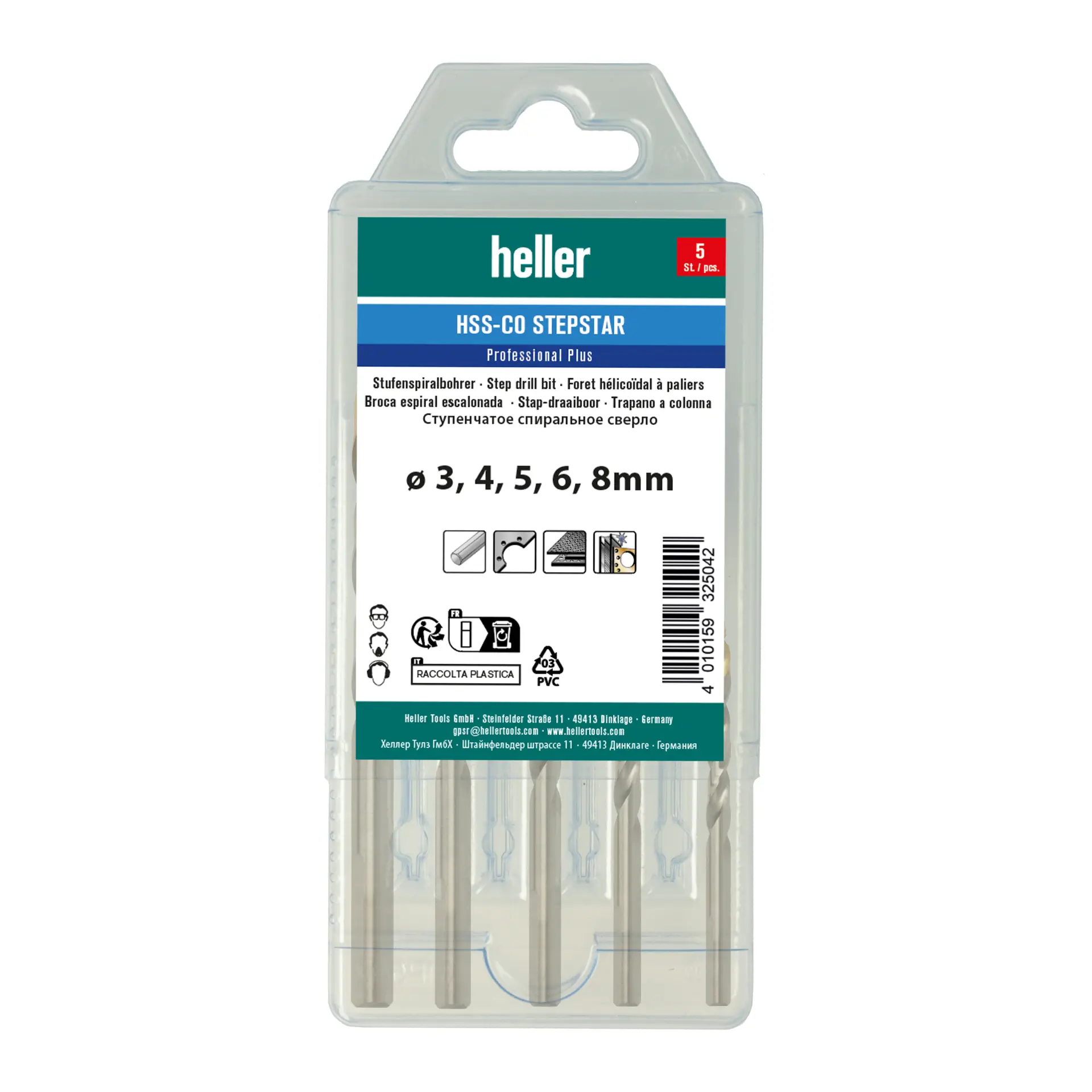 HELLER Metallbohrer HSS-Co Stepstar TRI-Schaft 5-tlg.